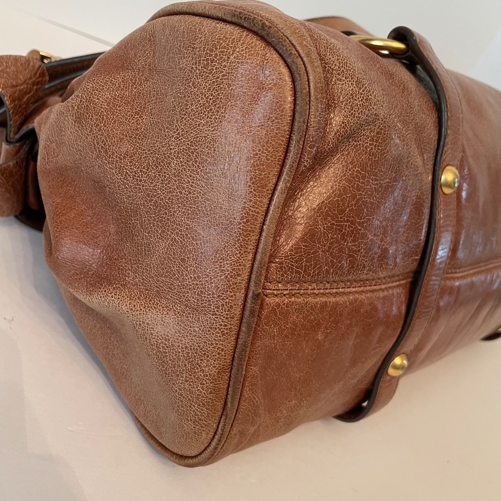 Miu Miu Cognac Brown Leather Duffel Shoulder Bag with Gold Hardware - Picture 8 of 16